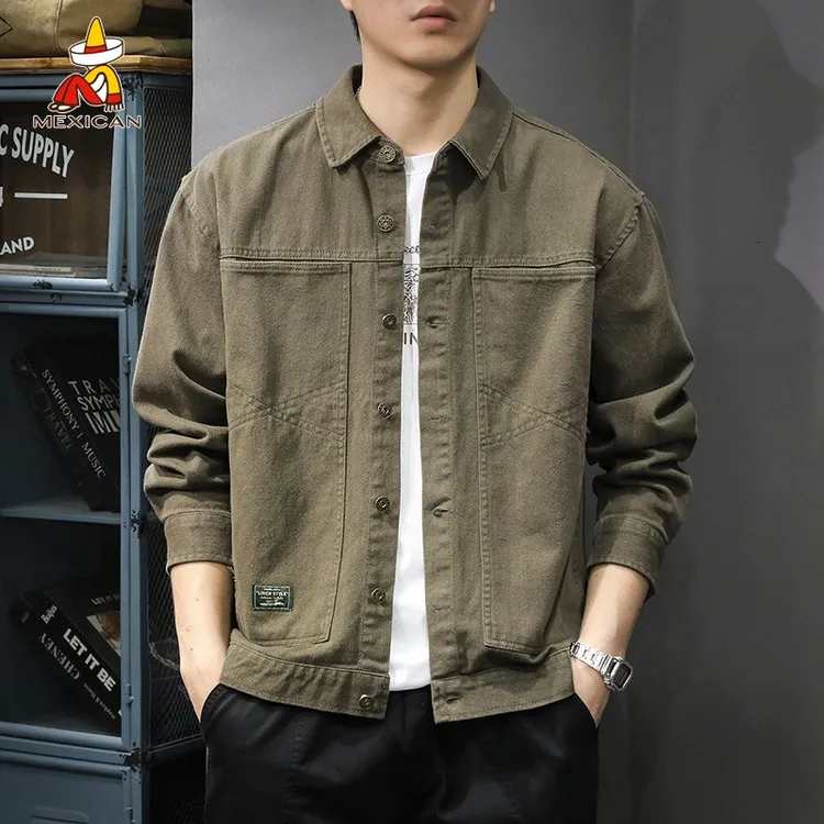 Mexican/稻草人新款春秋上衣纯棉工装夹克男宽松秋季翻领衬衫外套