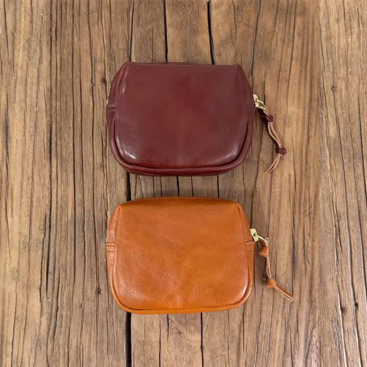 日单复古简约真皮零钱包硬币耳机银行卡车钥匙收纳包小包手拿包潮