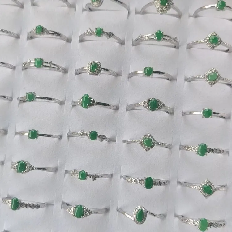 天然翡翠满绿女款时尚简约可调节戒指