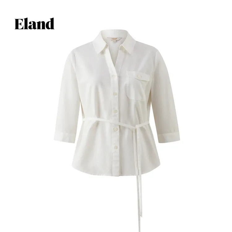 Eland衣恋衬衫女设计感翻领系带细条纹通勤上衣26夏季EEYAG87T02