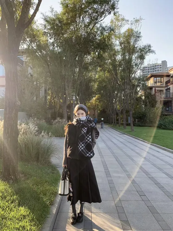 2025秋冬新款双拉链针织开衫深灰色修身韩系毛衣外套女半身裙套装