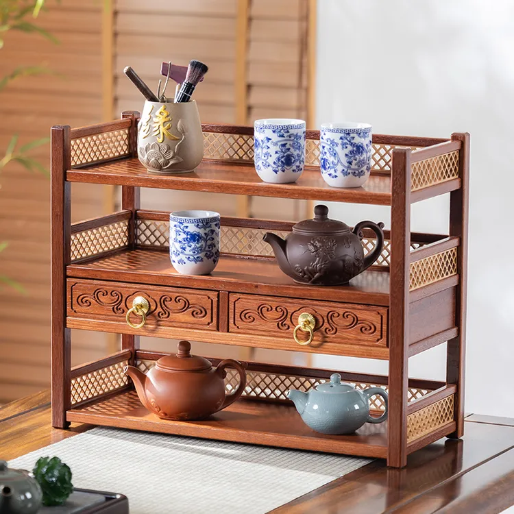 桌面博古架客厅中式小型茶具茶柜置物架紫砂茶壶收纳茶杯架子