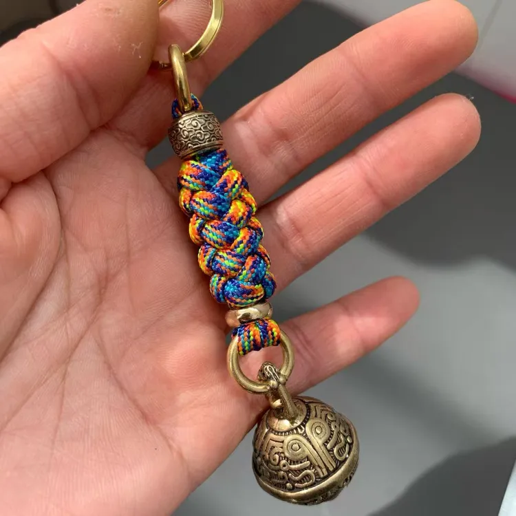 纯铜饕餮铃铛风铃挂件钥匙扣EDC刀坠包包挂件伞绳编织伞兵绳编织