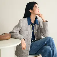 伊芙丽一手长小香风短外套亮丝光边织带显瘦2025秋新款1GA911221