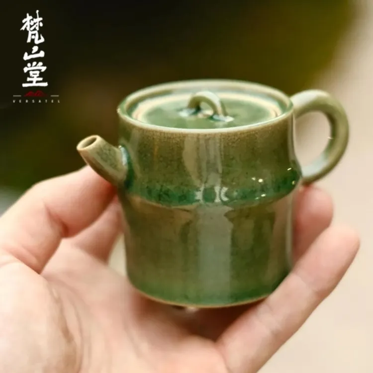 松影琉璃苏打釉设计竹节造型小品泡茶壶