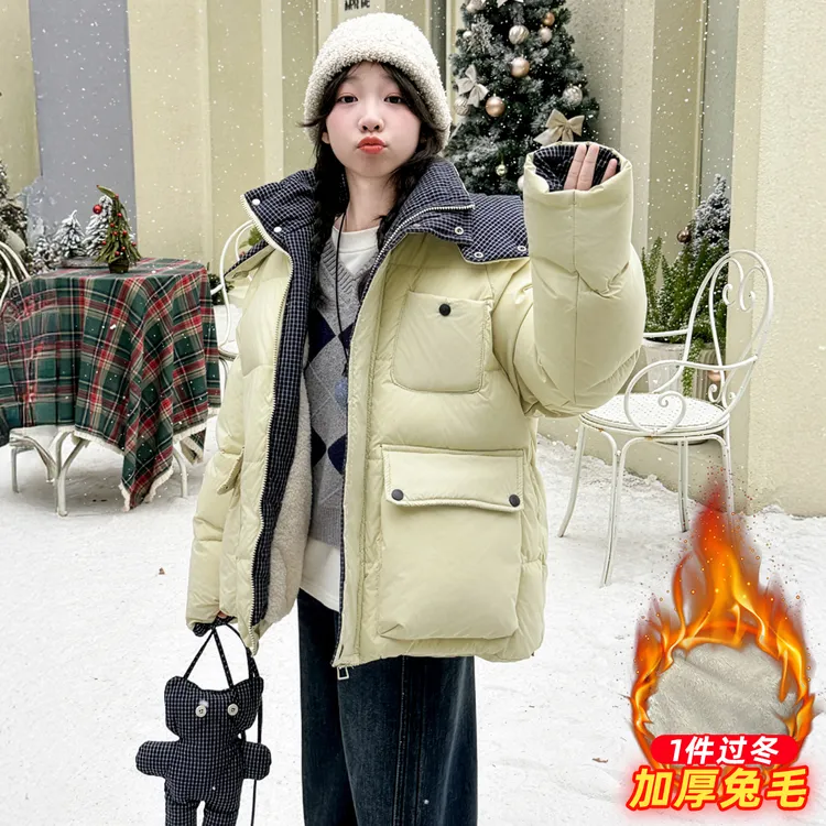  女童棉服冬季加绒加厚外套8-15岁中大童韩版保暖儿童冬装棉衣潮