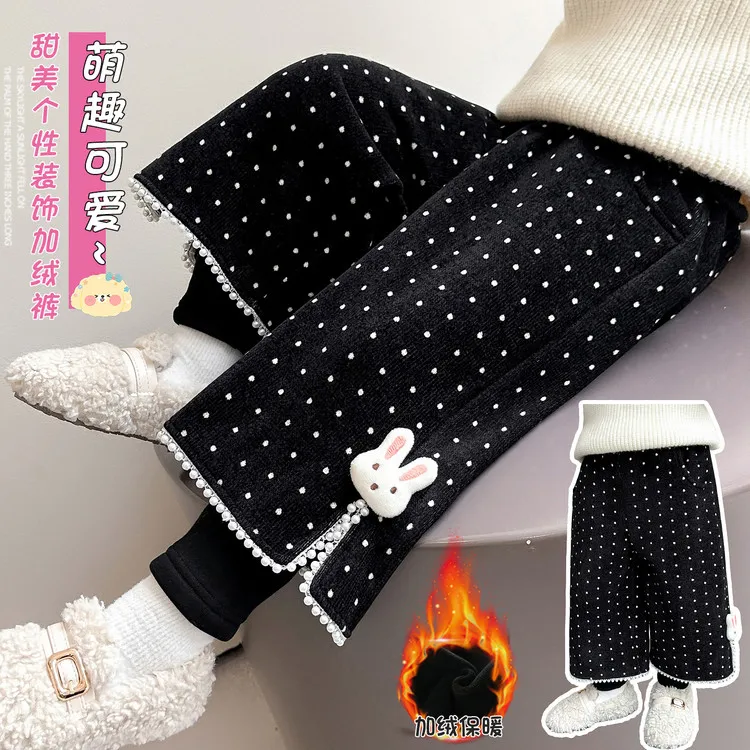 女童加绒加厚假两件休闲裤2025新款冬季女孩韩版洋气时髦保暖长裤