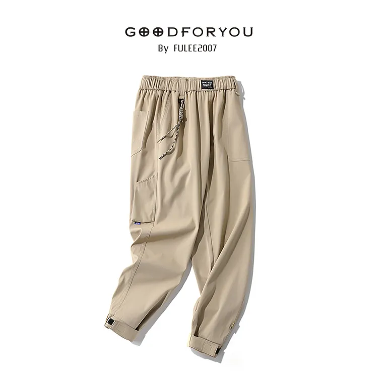 高端原创潮牌工装裤子男彩虹线迷你小侧袋 宽松休闲裤男束脚裤  