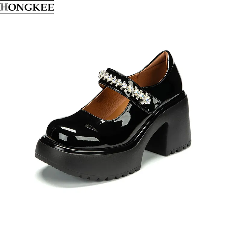 2025秋新款圆头亮面厚底粗跟玛丽珍女单鞋HA85M317