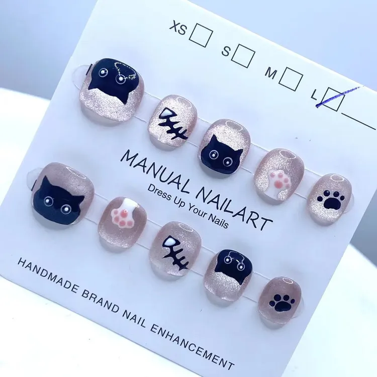 儿  童款春夏小仙女必备气质纯欲显白猫眼手绘喵咪手工穿戴甲可爱