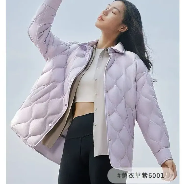 宽松菱格小个子立领女装女长袖轻薄通勤百搭羽绒服