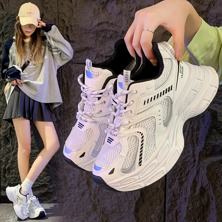 品牌断码女鞋2025春季厚底百搭老爹鞋女网面透气跑步鞋休闲运动鞋