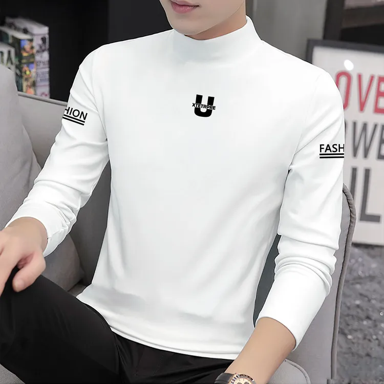 双面磨毛德绒打底衫男士秋冬季半高领内搭ins休闲加厚长袖T恤上衣