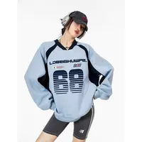 早春撞色校园风V领卫衣男女新款长袖运动时尚休闲卫衣春秋款女