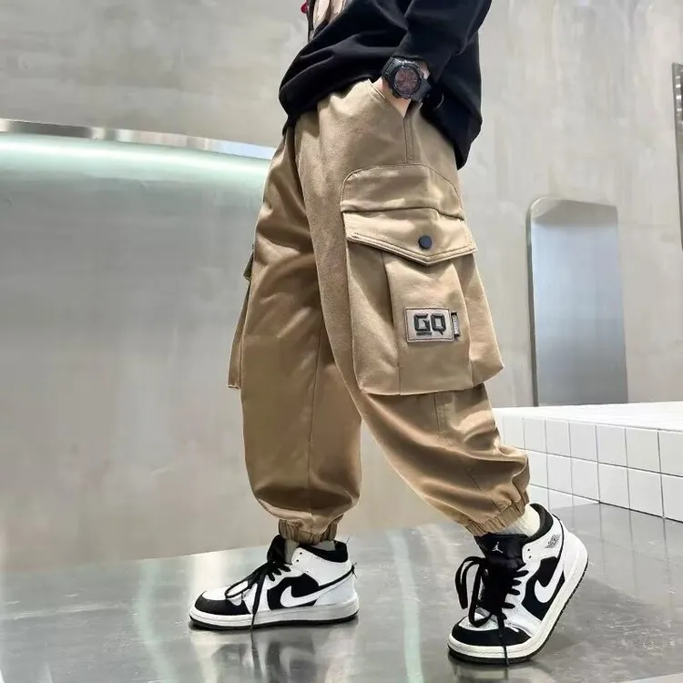 男童工装裤春装2025春秋新款男孩中大童裤子儿童装运动休闲长裤潮