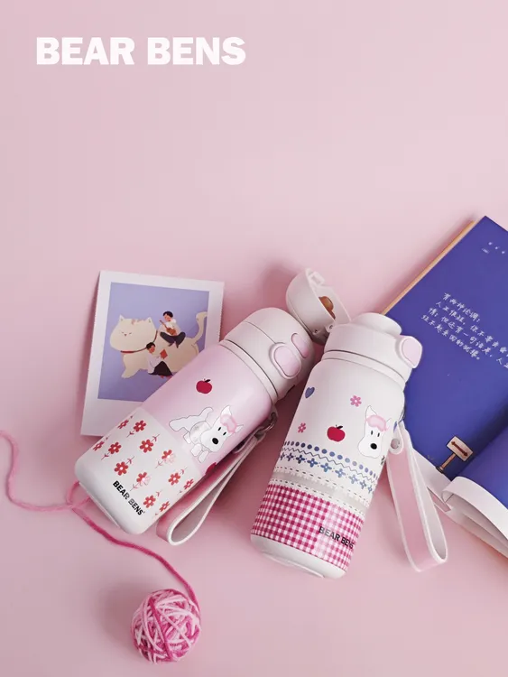 BEARBENS熊本士高颜值女生可爱时尚双饮大容量316L不锈钢保温杯