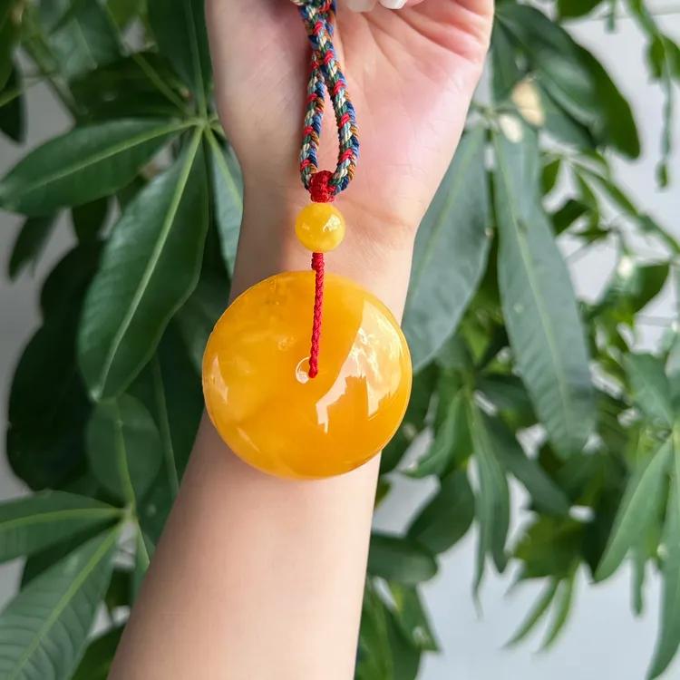 蜜蜡焦皮料鸡油红龙凤呈祥九紫离火平安扣