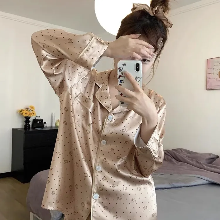 大码高级感冰丝薄款睡衣女春秋2025新款长袖长裤套装夏季家居服