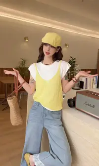 夏季新款 韩系镂空勾花针织马甲+百搭减龄圆领短袖T恤女