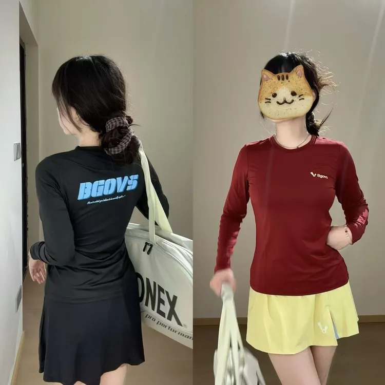 2025秋冬新品韩国BGOVS羽毛球服男女款运动速干吸汗基础长袖T恤