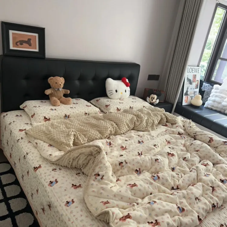 双面牛奶绒床盖四件套冬季加厚夹棉床单珊瑚绒被套被罩法兰绒床品