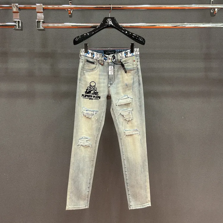 PLIPHPP PLEPN正品PP25年魔眼涂鸦 假破洞高弹男款夏季牛仔裤9973