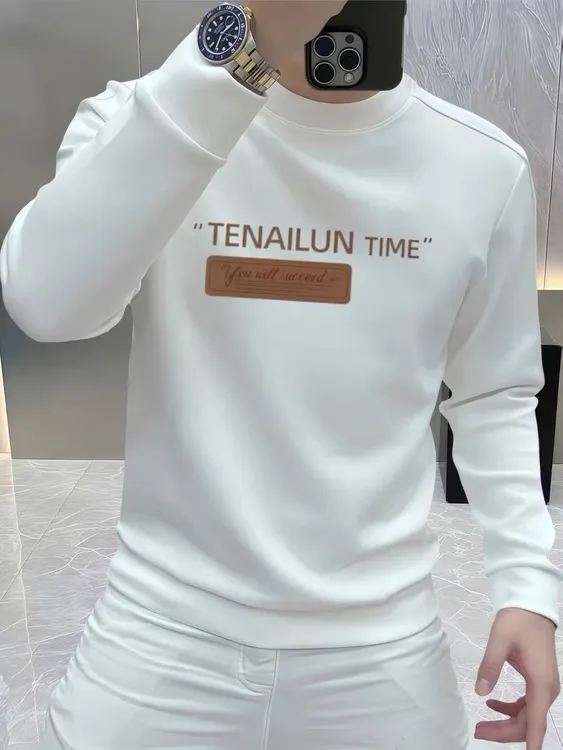 2025加绒圆领卫衣男百搭款潮牌宽松长袖t恤男士秋装上衣服打底衫