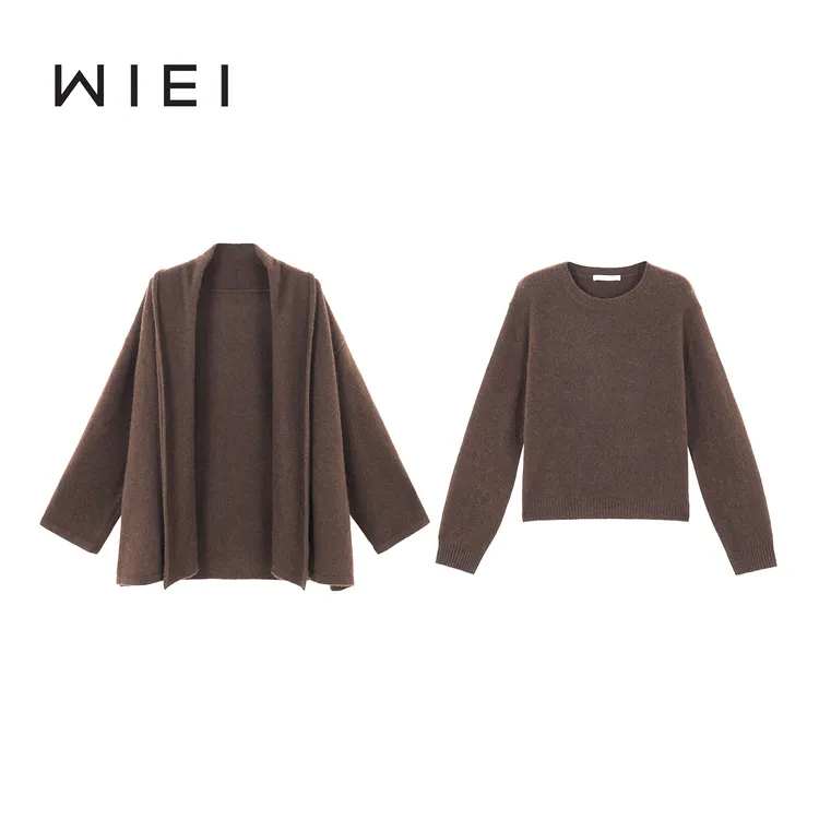 《WI EI》暖绒绒*鼎级牦牛绒羊绒卷边连襟开衫/圆领毛衣 W25209165