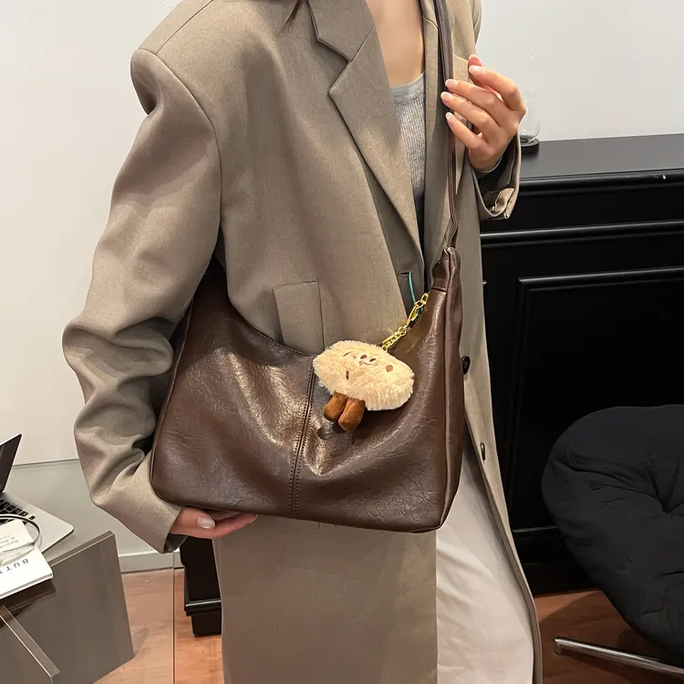 单肩包上班时尚百搭托特包复古风布包防盗通勤防刮斜挎包休闲学生