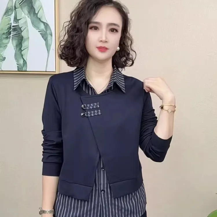 衬衫女2025秋季新款时髦洋气格子拼接假两件气质百搭显瘦短款上衣