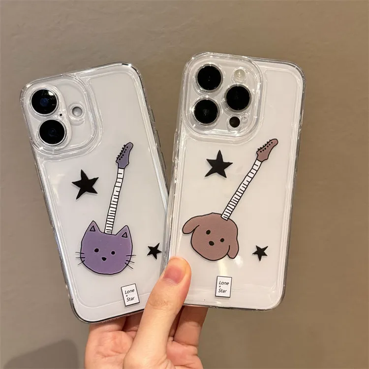 吉他星星猫狗适用苹果16PROMAX手机壳iPhone14创意13防摔12软胶11