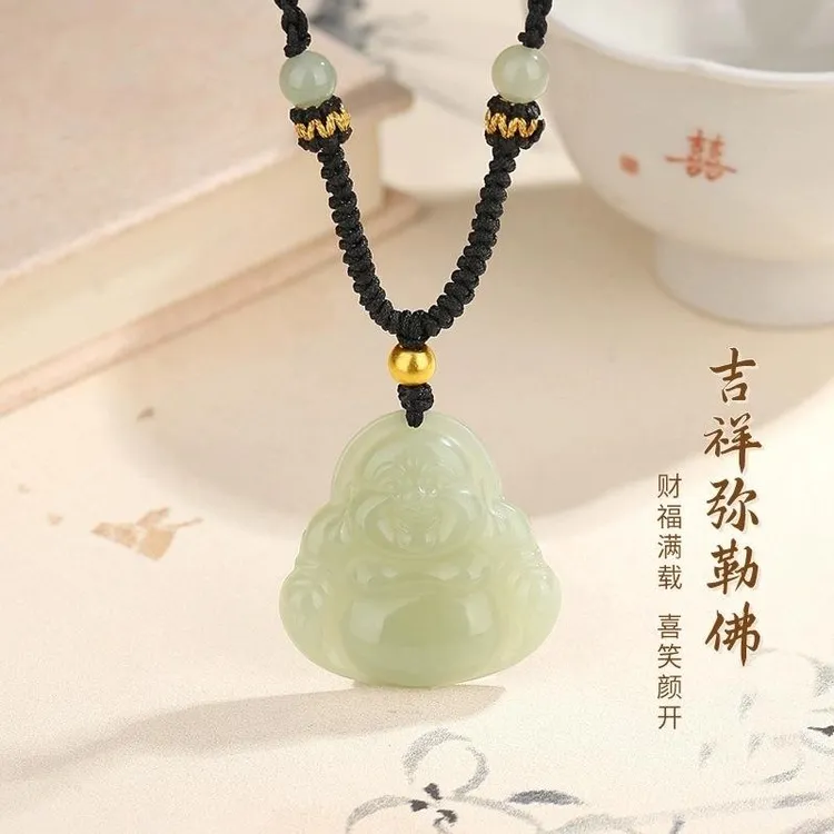 吉祥弥勒佛和田玉佛公吊坠项链女中式生日礼物送老婆女友妈妈