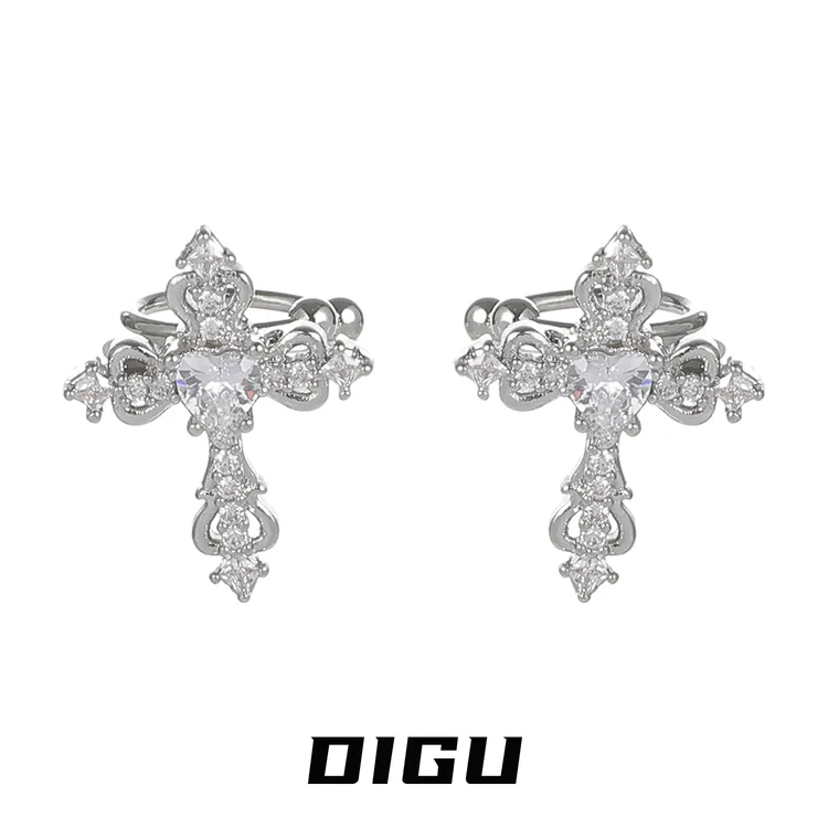 嘀咕家 铜合金合成锆石耳饰 甜酷风十字架耳夹轻奢小众耳骨夹耳饰