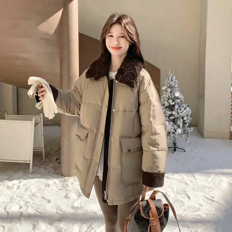 韩系中长款羽绒服女冬季2025新款今年流行加厚保暖90白鸭绒外套潮