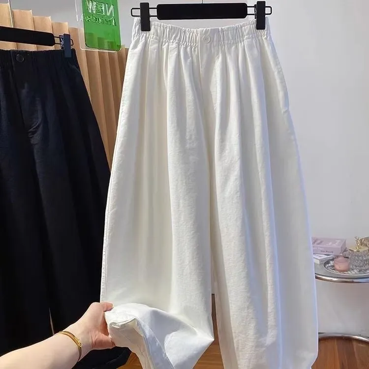 花乐集松紧腰纯色气球裤女春夏新款宽松休闲百搭时尚九分灯笼裤阔