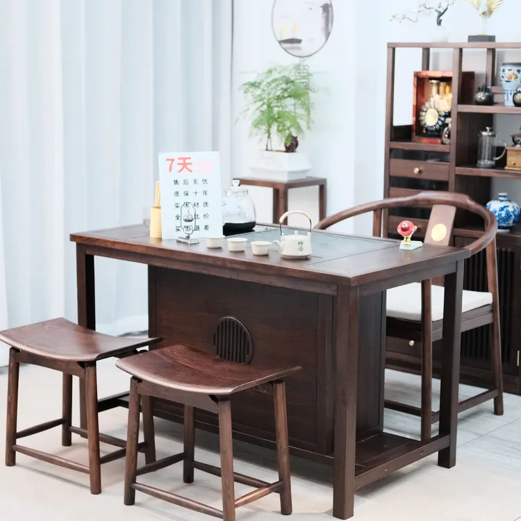 乌金木新款祥瑞阳台茶桌新中式实木客厅桌办公室家用泡茶桌茶台桌