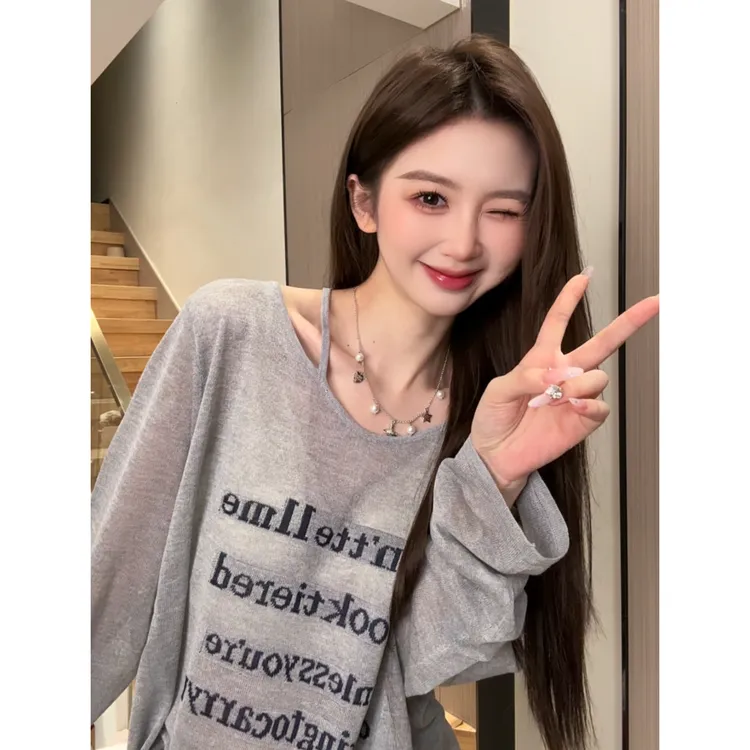 韩版慵懒休闲字母印花罩衫女夏季新款超好看长袖上衣