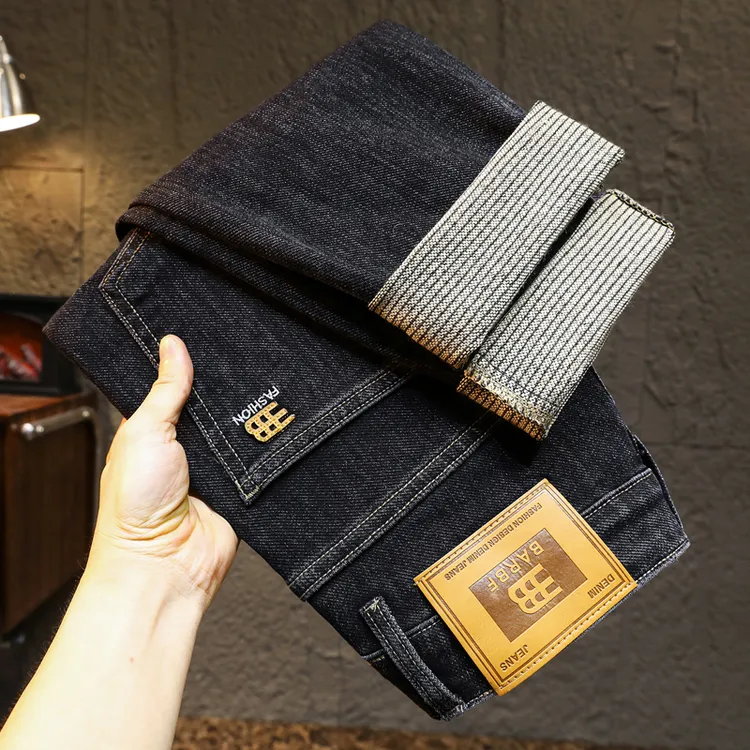 2025男士春秋厚款百搭水洗印花牛仔长裤爆款轻奢小直筒裤子男862