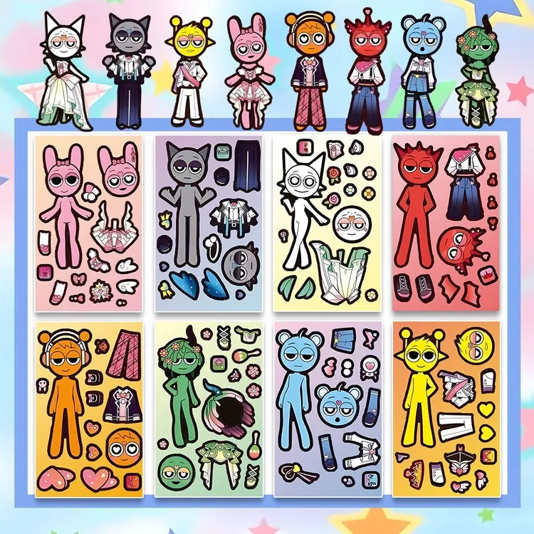 节奏盒子sprunki换装贴纸益智卡通粘贴画DIY可爱动脑益智防水