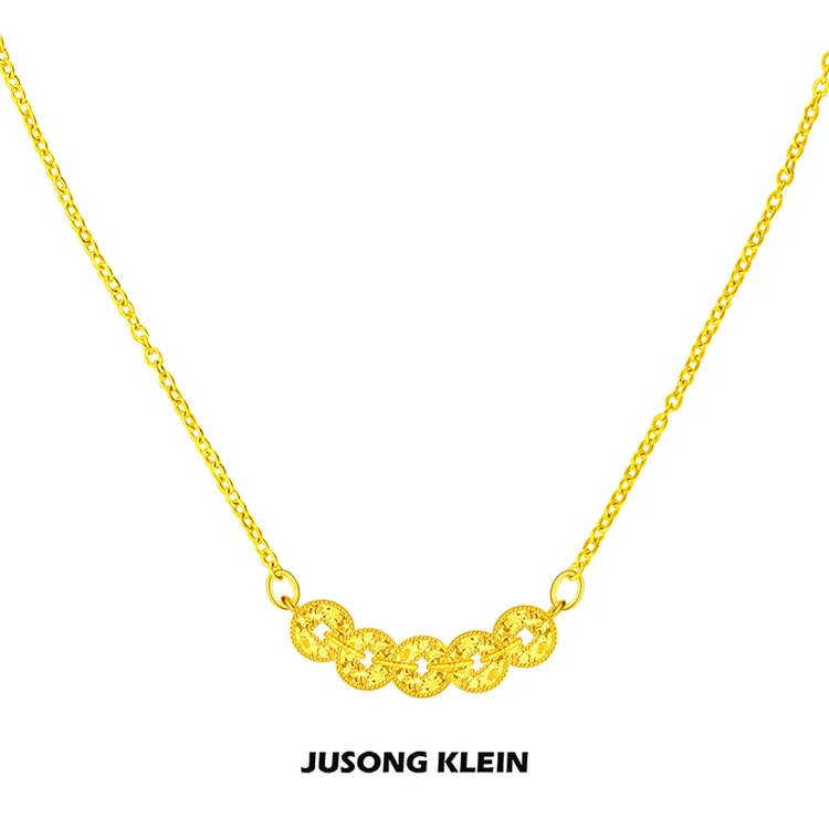 Jusong klein 钛钢项链 爆闪金色钱多多项链时尚气质小众锁骨链