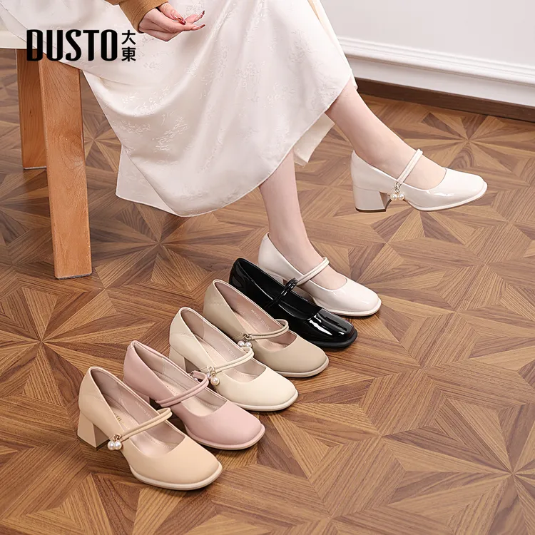 大东玛丽珍女鞋秋冬新中式爆款鞋子百搭浅口中跟外穿单鞋002376