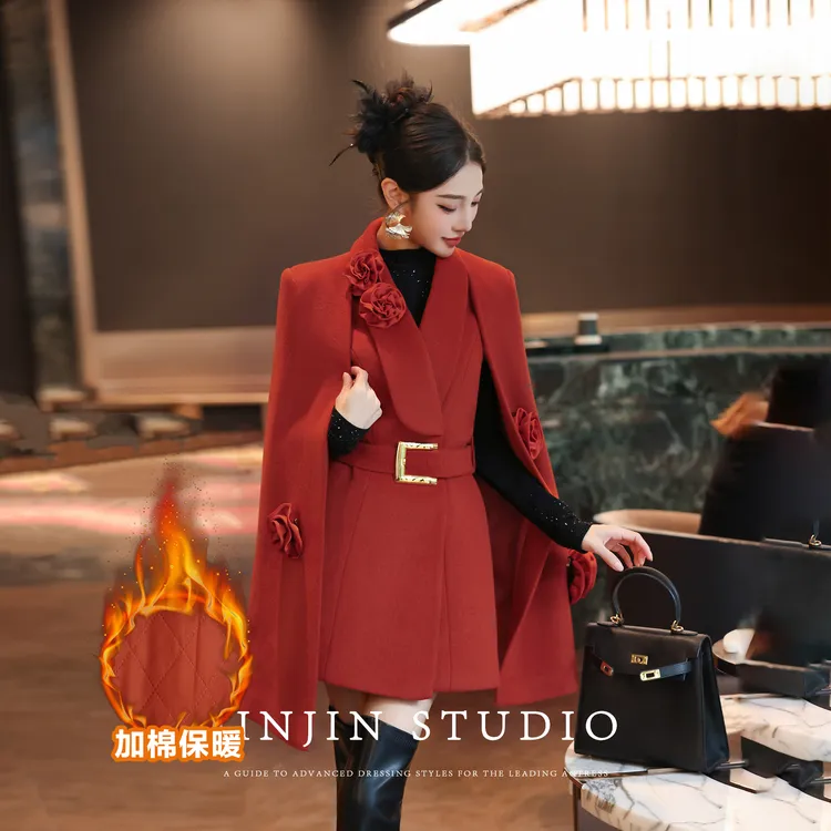 MD进进精选【瑰丽绝伦】2025冬季气质显瘦女神设计师斗篷毛呢外套