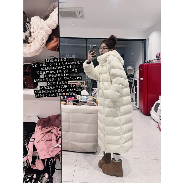 晶咕【羽绒王！】超轻云朵泡芙连帽长款羽绒外套