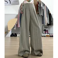 条纹阔腿裤女春秋2025新款显瘦百搭高腰垂感拖地宽松休闲西装裤子