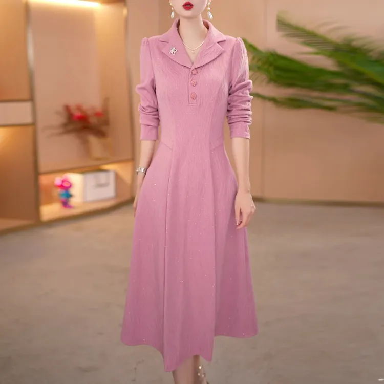 收腰气质高端精致简约连衣裙女2025秋季新款遮肚显瘦减龄中长裙子