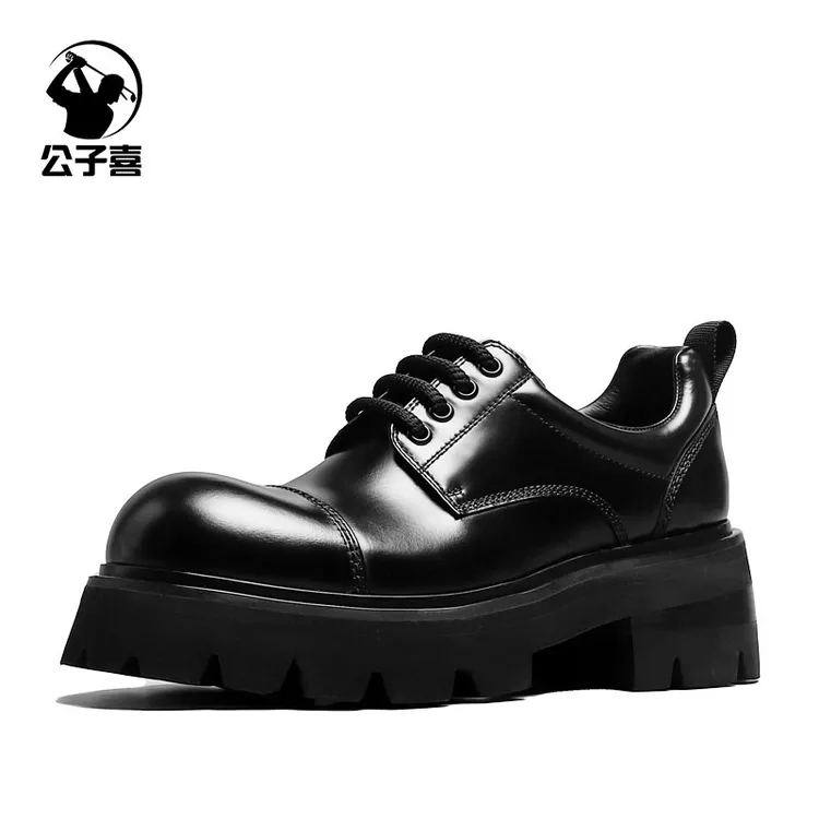 公子喜【春江水暖】厚底增高7cm镜面小牛皮三节头男士大头皮鞋