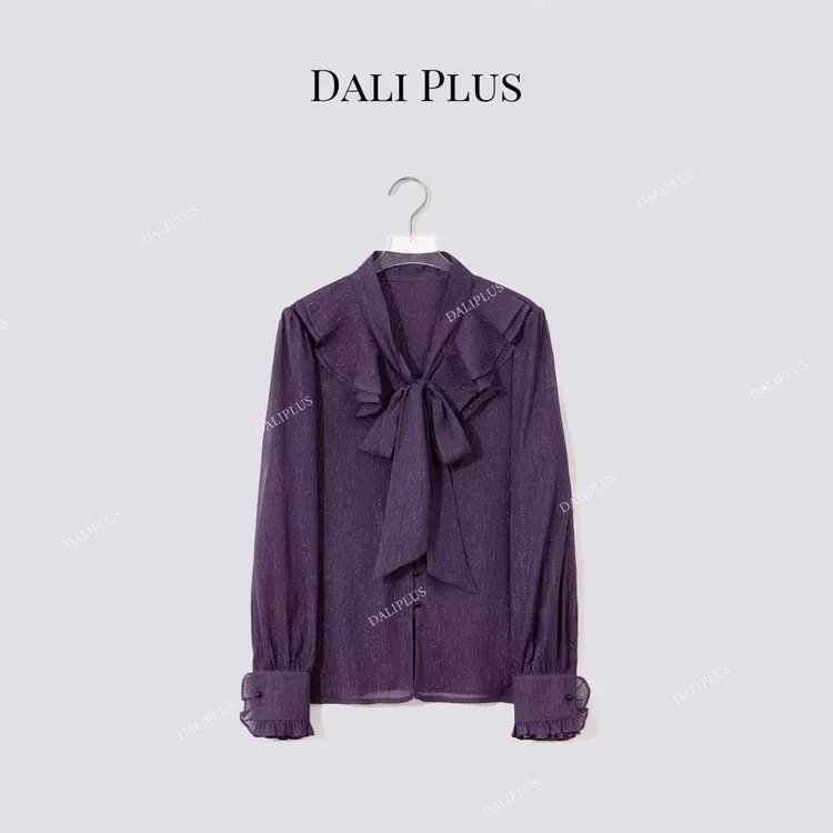 DALI PLUS“暗夜紫衬衫流光细闪衬衫”法式荷叶边长袖衬衫-D5SS7222