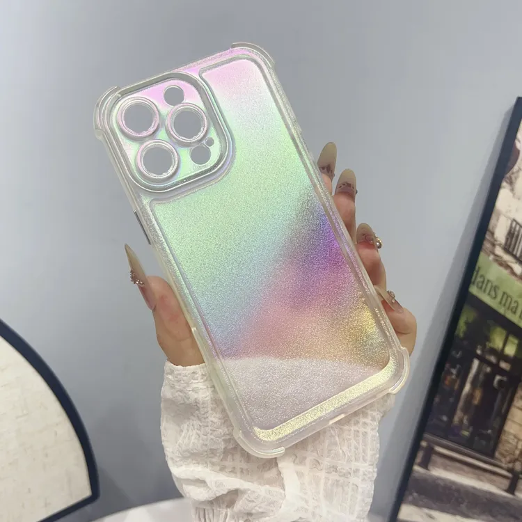 高颜值渐变炫彩四角防摔适用苹果16promax手机壳