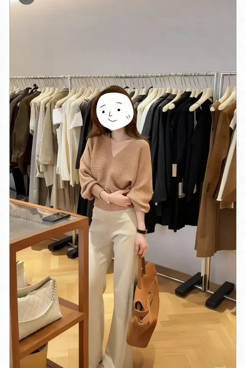 法式度假温柔风穿搭体套装秋款v领毛衣修身长裤显气质百搭两件套