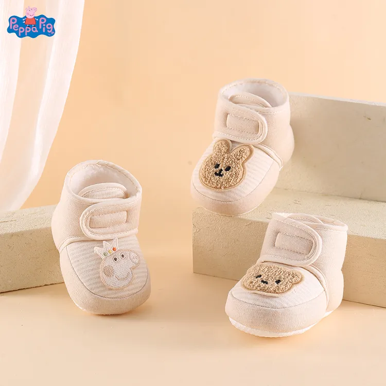 【小猪佩奇】冬季0-1岁新生婴儿小月龄男女宝宝软底加绒棉鞋学步鞋3